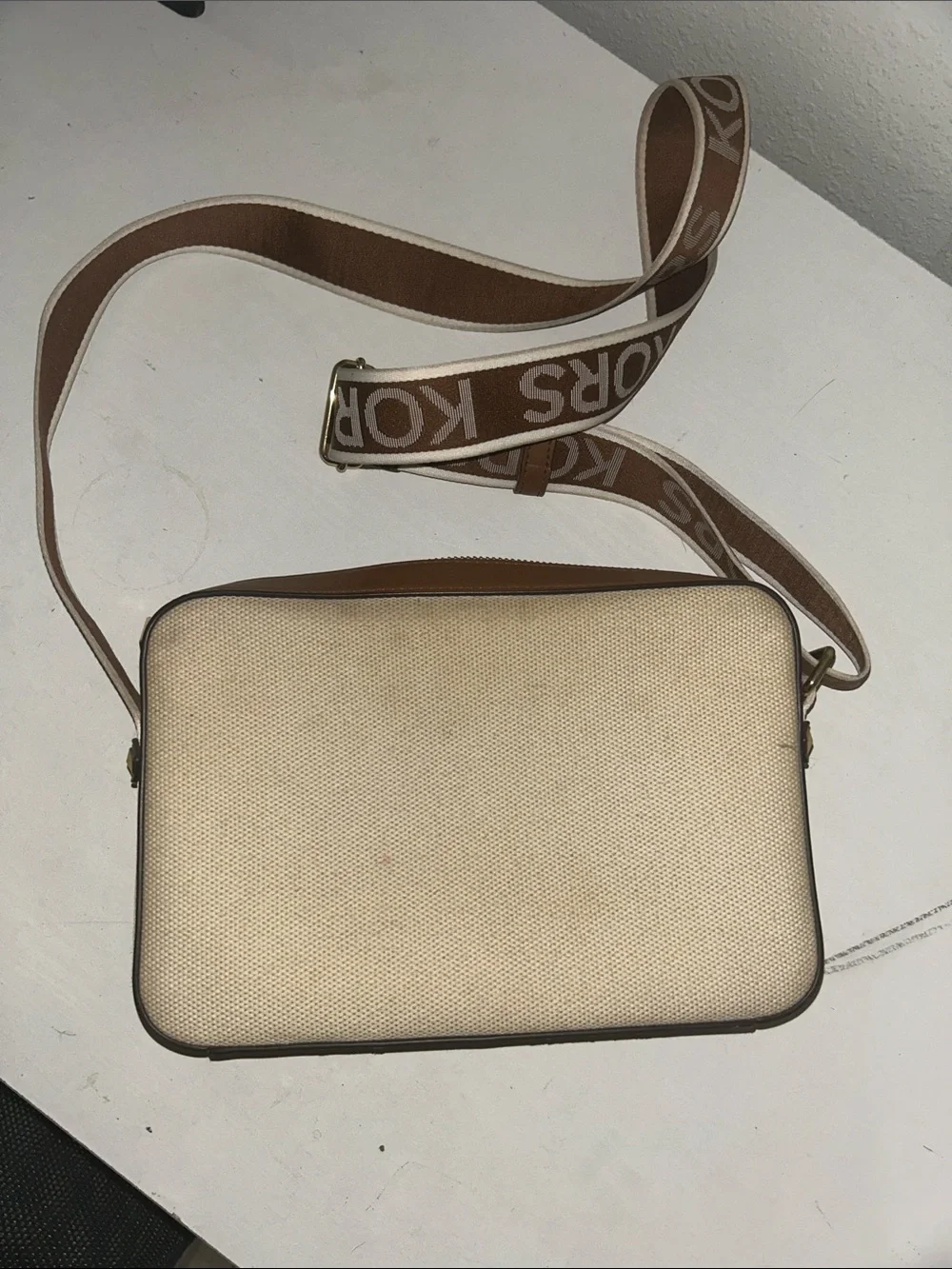 Michael Kors Cream Canvas Crossbody with Logo Strap
